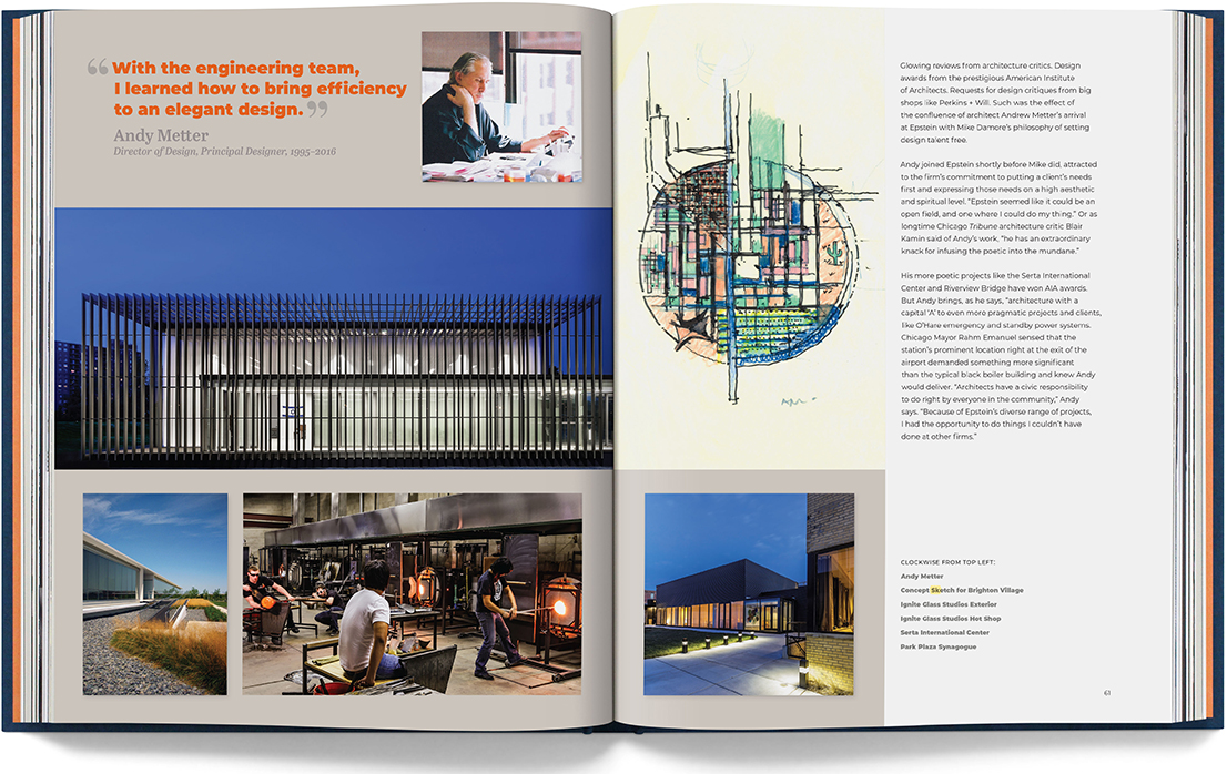 The Epstein Story – interior spread of book with Andy Metter projects
