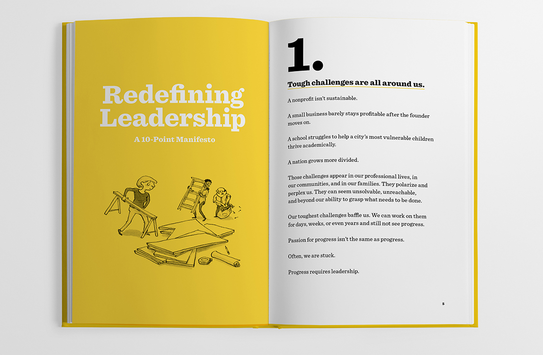 When Everyone Leads interior spread - sample of Redefining Leadership manifesto section