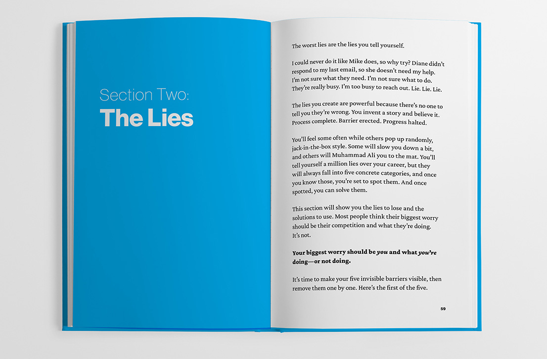 Photo of Give to Grow book interior design with Section 2: The Lies